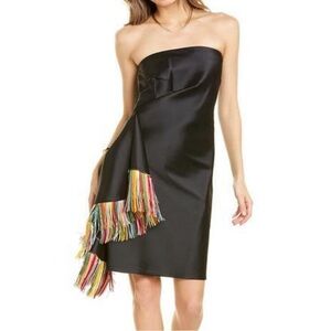 SACHIN & BABI GALANTHUS BLACK SIDE FRINGE STRAPLESS MINI COCKTAIL DRESS SZ 8 NWT